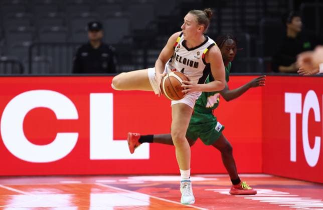 Belgium s Elise Ramette fights for the ball during a basket game between Belgium s national team, Nationalteam Belgian Cats and Mali, in Wuhan, China, on Saturday 14 March 2026, the third game (out of 5) of the qualifications phase for the World Cup Basket tournament. NIKOLAxKRSTIC  x167426724x
