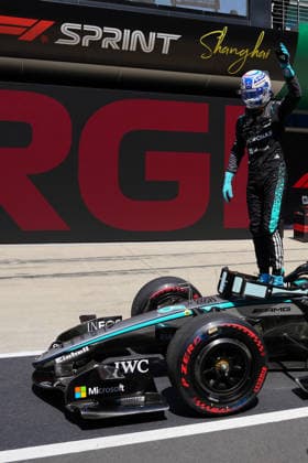 Sprint & Qualifying F1 Grand Prix Of China in Shanghai, China - 14 Mar 2026 Sprint winner George Russell of Great Britain and Mercedes AMG Petronas F1 team celebrates in parc ferme during the Sprint ahead of the F1 Grand Prix of China at Shanghai International Circuit. Shanghai China Copyright: xPolyxFeix xSOPAxImagesx 20260314_F13113_277