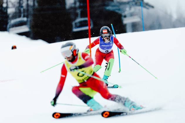 PARALYMPICS - Winter Paralympics Milano Cortina 2026 CORTINA D AMPEZZO,ITALY,14.MAR.26 - PARALYMPICS, ALPINE SKIING - Paralympic Winter games, Winterspiele,Spiele, Summer games Milano Cortina 2026, slalom, women. Image shows guide Eric Digruber and Veronika Aigner (AUT).  GEPAxpictures xMaticxKlansek