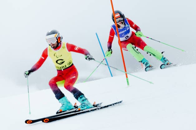 PARALYMPICS - Winter Paralympics Milano Cortina 2026 CORTINA D AMPEZZO,ITALY,14.MAR.26 - PARALYMPICS, ALPINE SKIING - Paralympic Winter games, Winterspiele,Spiele, Summer games Milano Cortina 2026, slalom, women. Image shows guide Eric Digruber and Veronika Aigner (AUT).  GEPAxpictures xMaticxKlansek