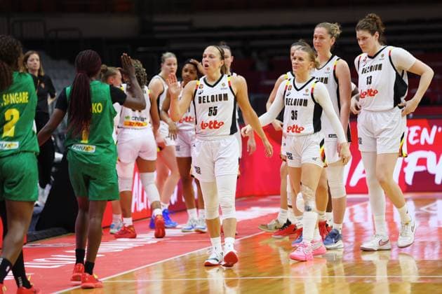 Belgian Cats players celebrate after winning a basket game between Belgium s national team, Nationalteam Belgian Cats and Mali, in Wuhan, China, on Saturday 14 March 2026, the third game (out of 5) of the qualifications phase for the World Cup Basket tournament. NIKOLAxKRSTIC  x167431103x