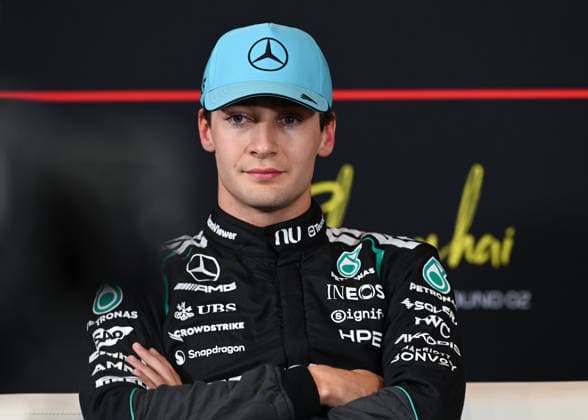 F1 Chinese Grand Prix 2026 - Qualifying Session SHANGHAI, CHINA - MARCH 14: George Russell of Mercedes-AMG Petronas Formula One Team is seen during the post-qualifying press conference, PK, Pressekonferenz at the 2026 Chinese Grand Prix, at the Shanghai International Circuit, in Shanghai, China, on March 14, 2026. Shanghai China  Copyright: xArturxWidakx originalFilename:widak-f1chines260314_npknu.jpg
