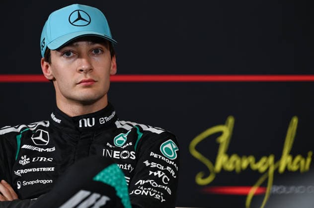 F1 Chinese Grand Prix 2026 - Qualifying Session SHANGHAI, CHINA - MARCH 14: George Russell of Mercedes-AMG Petronas Formula One Team is seen during the post-qualifying press conference, PK, Pressekonferenz at the 2026 Chinese Grand Prix, at the Shanghai International Circuit, in Shanghai, China, on March 14, 2026. Shanghai China  Copyright: xArturxWidakx originalFilename:widak-f1chines260314_npgft.jpg