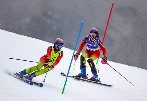 Milano Cortina 2026 Paralympic Winter games, Winterspiele,Spiele, Summer games - Para Alpine Skiing Maya Fuegenschuh und Guide Johanna Holzmann von Team Deutschland beim Para Alpine Skiing Slalom der Frauen bei Milano Cortina 2026 Paralympic Winter Games am 14.03.2026 *** Milano Cortina 2026 Paralympic Winter Games Para Alpine Skiing Maya Fuegenschuh and guide Johanna Holzmann from Team Germany in the womens Para Alpine Skiing Slalom at Milano Cortina 2026 Paralympic Winter Games on 14 03 2026 Copyright: xBEAUTIFULxSPORTS MarcusxHartmannx