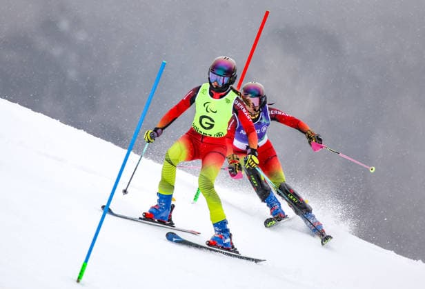 Milano Cortina 2026 Paralympic Winter games, Winterspiele,Spiele, Summer games - Para Alpine Skiing Maya Fuegenschuh und Guide Johanna Holzmann von Team Deutschland beim Para Alpine Skiing Slalom der Frauen bei Milano Cortina 2026 Paralympic Winter Games am 14.03.2026 *** Milano Cortina 2026 Paralympic Winter Games Para Alpine Skiing Maya Fuegenschuh and guide Johanna Holzmann from Team Germany in the womens Para Alpine Skiing Slalom at Milano Cortina 2026 Paralympic Winter Games on 14 03 2026 Copyright: xBEAUTIFULxSPORTS MarcusxHartmannx