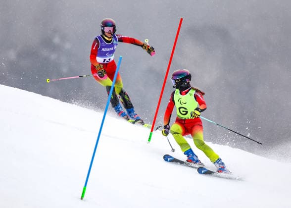 Milano Cortina 2026 Paralympic Winter games, Winterspiele,Spiele, Summer games - Para Alpine Skiing Maya Fuegenschuh und Guide Johanna Holzmann von Team Deutschland beim Para Alpine Skiing Slalom der Frauen bei Milano Cortina 2026 Paralympic Winter Games am 14.03.2026 *** Milano Cortina 2026 Paralympic Winter Games Para Alpine Skiing Maya Fuegenschuh and guide Johanna Holzmann from Team Germany in the womens Para Alpine Skiing Slalom at Milano Cortina 2026 Paralympic Winter Games on 14 03 2026 Copyright: xBEAUTIFULxSPORTS MarcusxHartmannx
