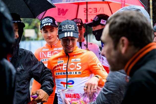 Picture shows the extreme rain conditions pictured before the start of the seventh stage of the 84th edition of the Paris-Nice cycling race, from Nice to Isola (120,4 km), on Saturday 14 March 2026. DAVIDxPINTENS  x167433607x