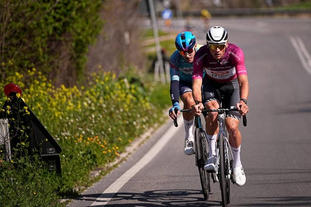 Van Der Poel Mathieu Of Alpecin-Premier Tech and Bettiol Alberto Of Xds Astana Team during the 188-kilometer Stage 6 of the Tirreno-Adriatico cycling race from San Severino Marche to Camerino - Italy - Saturday, March 14, 2026. - cycling.  Copyright: xMarcoxAlpozzi LaPressex