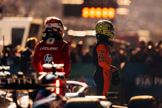 Formula 1 ChineseGrand Prix 2026 Lando Norris (McLaren Formula 1 Team, 01) and Charles Leclerc (Scuderia Ferrari HP, 16) in parc ferme after the qualifying at the Chinese GP 2026 14 03 2026