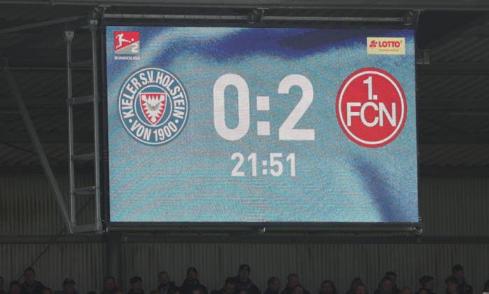 Football, Men, Season 2025 2026, 2 BL, Holstein Stadion, Holstein Kiel vs 1 FC Nuernberg DFL REGULATIONS PROHIBIT ANY USE OF PHOTOGRAPHS AS IMAGE SEQUENCES AND OR QUASI VIDEO