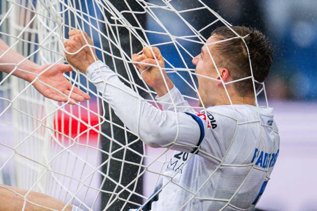 14 03 2026 Soccer, 2025 2026, 2 Bundesliga, Matchday 26, DSC Arminia Bielefeld SC Paderborn 07 R Filip Bilbija Paderborn cheers after his supposed goal to 0 1, L M Felix Götze Paderborn , Tjark Scheller Paderborn DFL REGULATIONS PROHIBIT ANY USE OF PHOTOGRAPHS AS IMAGE SEQUENCES AND OR QUASI VIDEO