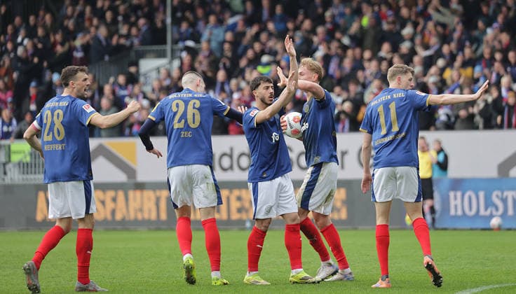 Goal celebration 2 2 by Kasper Davidsen Holstein Kiel Football, Men, Season 2025 2026, 2 BL, Holstein Stadion, Holstein Kiel vs 1 FC Nuernberg DFL REGULATIONS PROHIBIT ANY USE OF PHOTOGRAPHS AS IMAGE SEQUENCES AND OR QUASI VIDEO