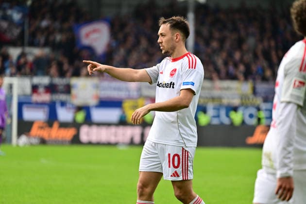 14 03 2026, Soccer, Men, 2 BL Bundesliga , Season 2025 2026, Holstein Kiel 1 FC Nürnberg, 26 Matchday Goalscorer Julian Justvan Kiel, Holstein Stadion Holstein Stadion Schleswig Holstein Germany