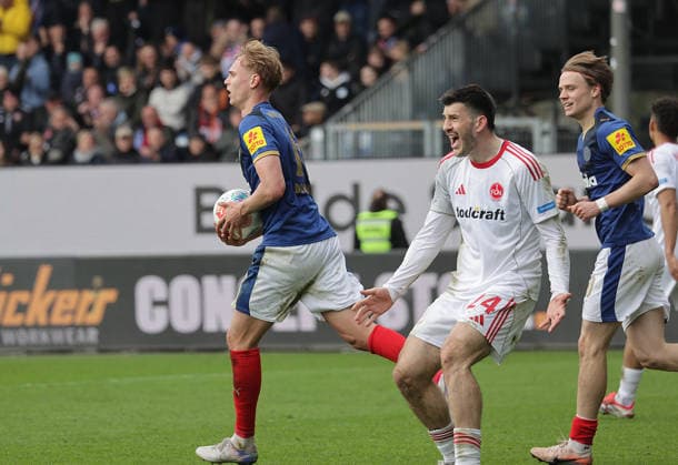 Goal celebration 2 2 Kasper Davidsen Holstein Kiel Football, Men, Season 2025 2026, 2 BL, Holstein Stadion, Holstein Kiel vs 1 FC Nuernberg DFL REGULATIONS PROHIBIT ANY USE OF PHOTOGRAPHS AS IMAGE SEQUENCES AND OR QUASI VIDEO