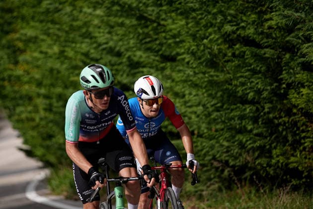 Muhlberger Gregor Of Decathlon Cma Cgm Team and Braz Afonso ClÃ ment Of Groupama-Fdj United during the 188-kilometer Stage 6 of the Tirreno-Adriatico cycling race from San Severino Marche to Camerino - Italy - Saturday, March 14, 2026. - cycling.  Copyright: xMarcoxAlpozzi LaPressex
