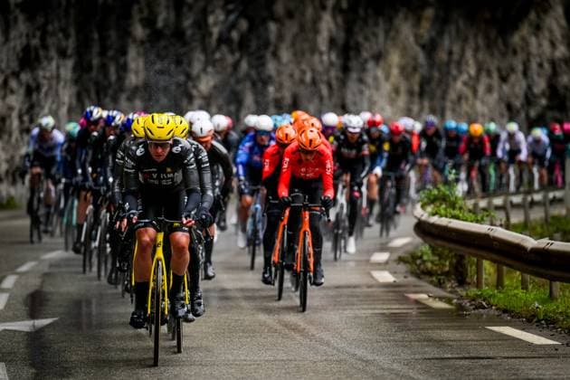 The pack of riders pictured in action during the seventh stage of 84th edition of the Paris-Nice cycling race, from Nice to Isola (120,4 km), on Saturday 14 March 2026. DAVIDxPINTENS  x167441526x