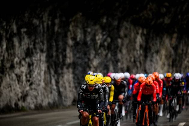 The pack of riders pictured in action during the seventh stage of 84th edition of the Paris-Nice cycling race, from Nice to Isola (120,4 km), on Saturday 14 March 2026. DAVIDxPINTENS  x167441534x