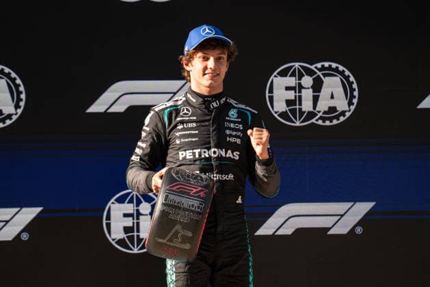 March 14, 2026, Shanghai, Shanghai, China: Mercedes-AMG Petronas F1 Team driver 12 Andrea Kimi Antonelli (ITA) poses with the Pirelli pole position award after qualifying at the 2026 Formula 1 Chinese Grand Prix, round 2 of the FIA Formula 1 World Championship, WM, Weltmeisterschaft at Shanghai International Circuit, Shanghai, China on 14 March 2026. F1 2026: Chinese Grand Prix  - ZUMAr201 20260314_zsp_r201_123 Copyright: xWanxMikhailxRoslanx