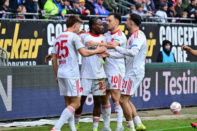 14 03 2026, Soccer, Men, 2 BL Bundesliga , Season 2025 2026, Holstein Kiel 1 FC Nürnberg, Matchday 26 Mohamed Ali Zoma celebrates his goal to 2 3 for Nürnberg Kiel, Holstein Stadion Holstein Stadion Schleswig Holstein Germany