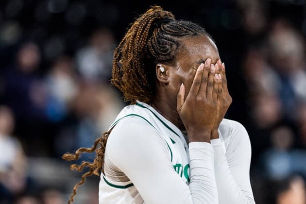 LYON-VILLEURBANNE, FRANCE - MARCH 14: Nicole Enabosi (Nigeria, 33) hands in front of her face, frustrated during the FIBA Women™s World Cup Qualifying Tournament match between Nigeria (NGR) vs. Philippines (PHI) at Astroballe on matchday 3 of the FIBA Women™s World Cup Qualifying Tournament on March 14, 2026 in Lyon-Villeurbanne, France. France Copyright: xSteffiexWunderlx