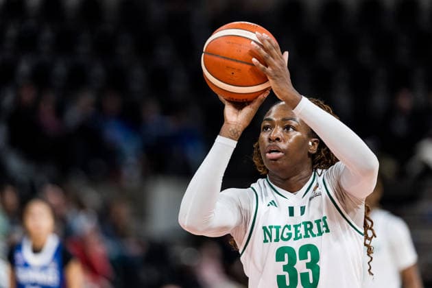 LYON-VILLEURBANNE, FRANCE - MARCH 14: Nicole Enabosi (Nigeria, 33) on the freethrow line during the FIBA Women™s World Cup Qualifying Tournament match between Nigeria (NGR) vs. Philippines (PHI) at Astroballe on matchday 3 of the FIBA Women™s World Cup Qualifying Tournament on March 14, 2026 in Lyon-Villeurbanne, France. France Copyright: xSteffiexWunderlx