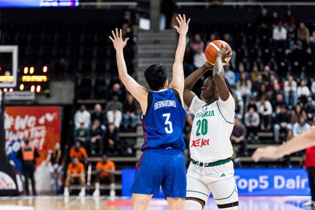 LYON-VILLEURBANNE, FRANCE - MARCH 14: Murjanatu Musa (Nigeria, 20) controls the ball against Afril Bernardino (Philippines, 3) during the FIBA Women™s World Cup Qualifying Tournament match between Nigeria (NGR) vs. Philippines (PHI) at Astroballe on matchday 3 of the FIBA Women™s World Cup Qualifying Tournament on March 14, 2026 in Lyon-Villeurbanne, France. France Copyright: xSteffiexWunderlx