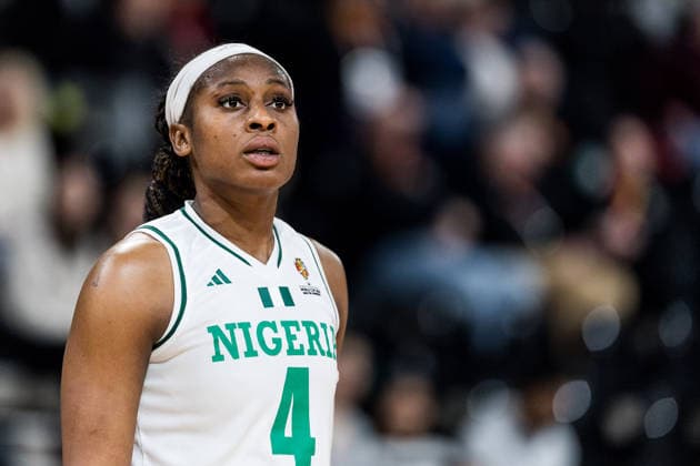 LYON-VILLEURBANNE, FRANCE - MARCH 14: Elizabeth Balogun (Nigeria, 4) during the FIBA Women™s World Cup Qualifying Tournament match between Nigeria (NGR) vs. Philippines (PHI) at Astroballe on matchday 3 of the FIBA Women™s World Cup Qualifying Tournament on March 14, 2026 in Lyon-Villeurbanne, France. France Copyright: xSteffiexWunderlx