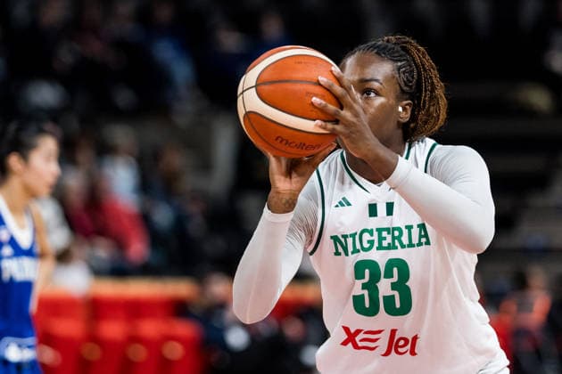 LYON-VILLEURBANNE, FRANCE - MARCH 14: Nicole Enabosi (Nigeria, 33) on the freethrow line during the FIBA Women™s World Cup Qualifying Tournament match between Nigeria (NGR) vs. Philippines (PHI) at Astroballe on matchday 3 of the FIBA Women™s World Cup Qualifying Tournament on March 14, 2026 in Lyon-Villeurbanne, France. France Copyright: xSteffiexWunderlx