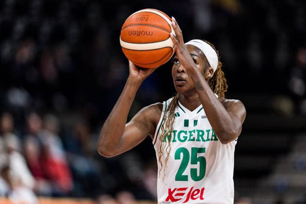 LYON-VILLEURBANNE, FRANCE - MARCH 14: Victoria Macaulay (Nigeria, 25) on the freethrow line during the FIBA Women™s World Cup Qualifying Tournament match between Nigeria (NGR) vs. Philippines (PHI) at Astroballe on matchday 3 of the FIBA Women™s World Cup Qualifying Tournament on March 14, 2026 in Lyon-Villeurbanne, France. France Copyright: xSteffiexWunderlx