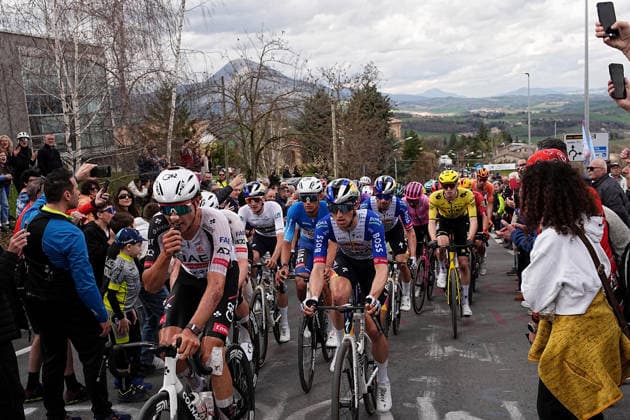 Pellizzari Giulio Of Red Bull - Bora - Hansgrohe and Del Toro Romero Isaac Of Uae Team Emirates Xrg during the 188-kilometer Stage 6 of the Tirreno-Adriatico cycling race from San Severino Marche to Camerino - Italy - Saturday, March 14, 2026. - cycling.  Copyright: xMarcoxAlpozzi LaPressex
