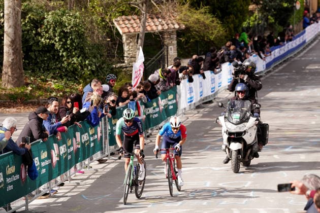 Muhlberger Gregor Of Decathlon Cma Cgm Team and Braz Afonso ClÃ ment Of Groupama-Fdj United during the 188-kilometer Stage 6 of the Tirreno-Adriatico cycling race from San Severino Marche to Camerino - Italy - Saturday, March 14, 2026. - cycling.  Copyright: xMassimoxPaolone LaPressex
