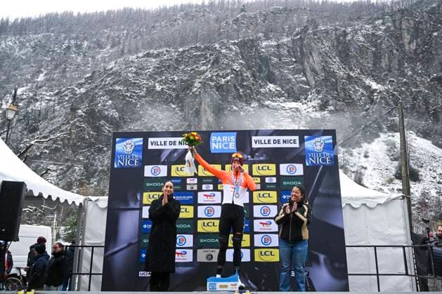 Paris Nice 2026 Stage 6 APT, FRANCE - MARCH 13 : Godon Dorian (FRA) of INEOS Grenadiers on the podium during stage 6 of the 84th edition of Paris - Nice an UCI World Tour 2.UWT cycling road race stage for Men Elite of 179.3 km with start in Barbentane and finish in Apt on March 13, 2026 in Apt, France, 13 03 2026 ( Motordriver Guy De Vuyst - Apt France  Copyright: xNicoxVereeckenx