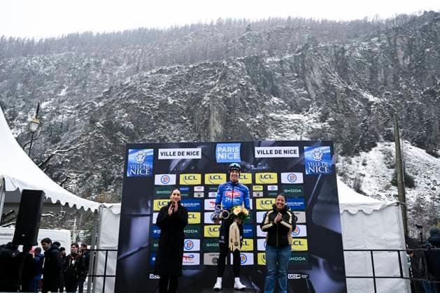 Paris Nice 2026 Stage 6 APT, FRANCE - MARCH 13 : Marsman Tim (NED) of Alpecin Premier Tech on the podium most combative rider of the day during stage 6 of the 84th edition of Paris - Nice an UCI World Tour 2.UWT cycling road race stage for Men Elite of 179.3 km with start in Barbentane and finish in Apt on March 13, 2026 in Apt, France, 13 03 2026 ( Motordriver Guy De Vuyst - Apt France  Copyright: xNicoxVereeckenx