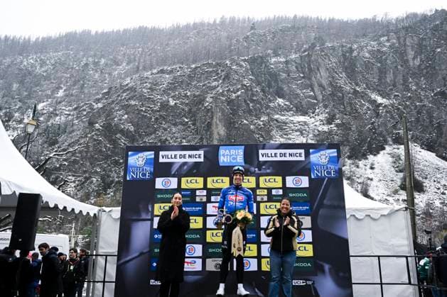 Paris Nice 2026 Stage 6 APT, FRANCE - MARCH 13 : Marsman Tim (NED) of Alpecin Premier Tech on the podium most combative rider of the day during stage 6 of the 84th edition of Paris - Nice an UCI World Tour 2.UWT cycling road race stage for Men Elite of 179.3 km with start in Barbentane and finish in Apt on March 13, 2026 in Apt, France, 13 03 2026 ( Motordriver Guy De Vuyst - Apt France  Copyright: xNicoxVereeckenx