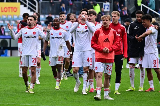 14 03 2026, Football, Men, 2 BL Bundesliga , Season 2025 2026, Holstein Kiel 1 FC Nürnberg, 26 Matchday Victory celebration at Nürnberg Kiel, Holstein Stadion Holstein Stadion Schleswig Holstein Germany