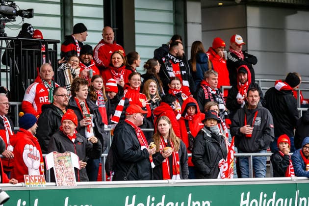 Union fans before the match, RB Leipzig Women vs 1 FC Union Berlin Women, Football, Google Pixel Women Bundesliga, Matchday 20, Season 2025 2026, 14 03 2026 ,¨ DFL REGULATIONS PROHIBIT ANY USE OF PHOTOGRAPHS AS IMAGE SEQUENCES AND OR QUASI VIDEO,¨ RB Leipzig Women vs 1 FC Union Berlin Women, Football, Google Pixel Women Bundesliga, Matchday 20, Season 2025 2026, 14 03 2026 Leipzig Copyright: xEibner-Pressefoto LauraxRoemerx EP_LRR