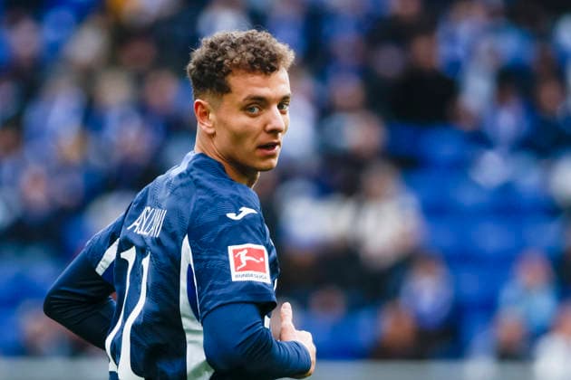 Fisnik Asllani TSG Hoffenheim, 11 , Germany, Football, 1 Bundesliga, Matchday 26, 2025 2026, TSG Hoffenheim vs VfL Wolfsburg, 14 03 2026, Sinsheim PreZero Arena Germany Copyright: xGrantxHubbsx