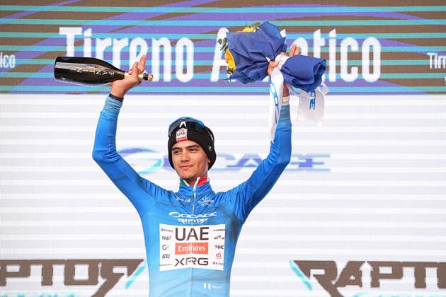 Isaac Del Toro (UAE Team Emirates XRG) during the 188-kilometer Stage 6 of the Tirreno-Adriatico cycling race from San Severino Marche to Camerino - Italy - Saturday, March 14, 2026. - cycling.  Copyright: xMarcoxAlpozzix
