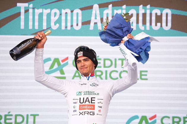 Isaac Del Toro (UAE Team Emirates XRG) during the 188-kilometer Stage 6 of the Tirreno-Adriatico cycling race from San Severino Marche to Camerino - Italy - Saturday, March 14, 2026. - cycling.  Copyright: xMarcoxAlpozzix