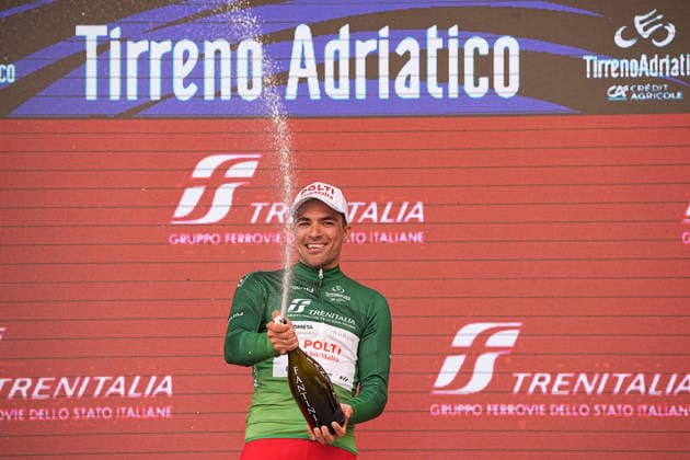 Diego Pablo Sevilla (Team Polti VisitMalta) during the 188-kilometer Stage 6 of the Tirreno-Adriatico cycling race from San Severino Marche to Camerino - Italy - Saturday, March 14, 2026. - cycling.  Copyright: xMarcoxAlpozzix