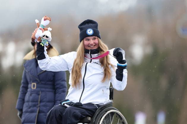 March 14, 2026, Milan, Lombardy, Italy: Nette Kiviranta of Finland wins the silver medal in Alpine .Sit Ski Slalom event at Tofane Skiing Center, at the Paralympic games in Cortina. Milan Italy - ZUMAg209 20260314_oly_g209_299 Copyright: xJonxGaedex