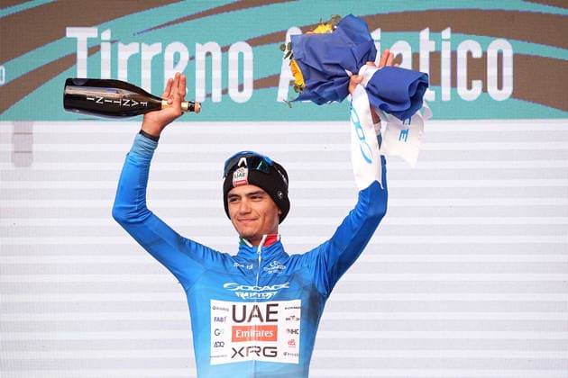 Isaac Del Toro (UAE Team Emirates XRG) during the 188-kilometer Stage 6 of the Tirreno-Adriatico cycling race from San Severino Marche to Camerino - Italy - Saturday, March 14, 2026. - cycling.  Copyright: xMarcoxAlpozzix