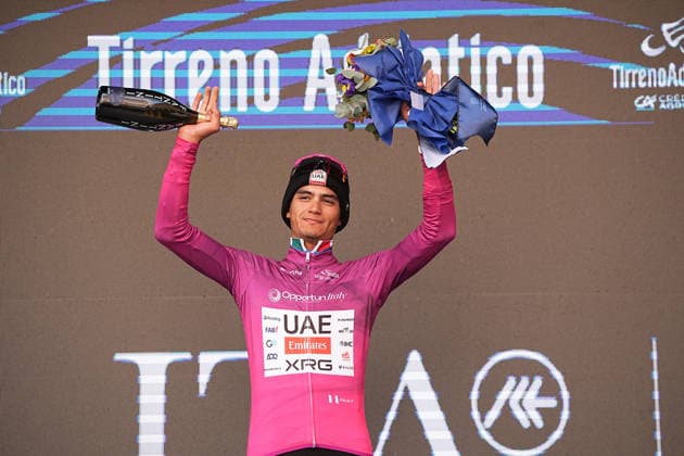 Isaac Del Toro (UAE Team Emirates XRG) during the 188-kilometer Stage 6 of the Tirreno-Adriatico cycling race from San Severino Marche to Camerino - Italy - Saturday, March 14, 2026. - cycling.  Copyright: xMarcoxAlpozzix