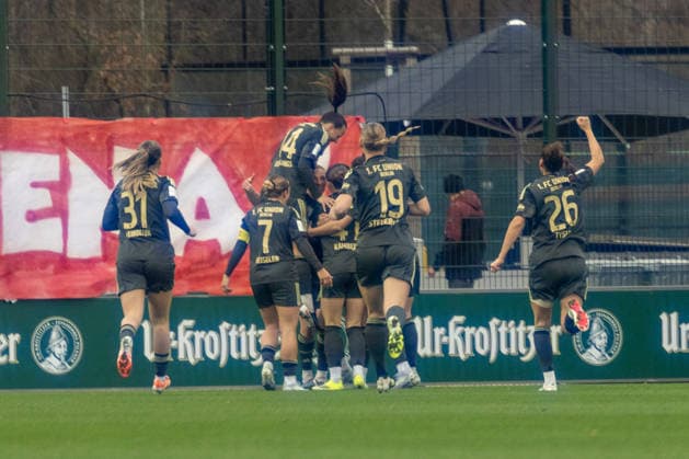Germany, Google Pixel Womens Bundesliga, Season 2025 2026, Matchday 20, Training Center Cottaweg, RB Leipzig vs 1 FC Union Berlin, Goal celebration after the goal to 0 1 for 1 FC Union Berlin, Eurlings Hannah 1 FC Union Berlin, 14 , Pawollek Tanja 1 FC Union Berlin, 31 , Heiseler Lisa 1 FC Union Berlin, 7 , Tysiak Amber 1 FC Union Berlin, 26 , Steuerwald Samantha 1 FC Union Berlin, 19 Copyright: xMichellexLukax