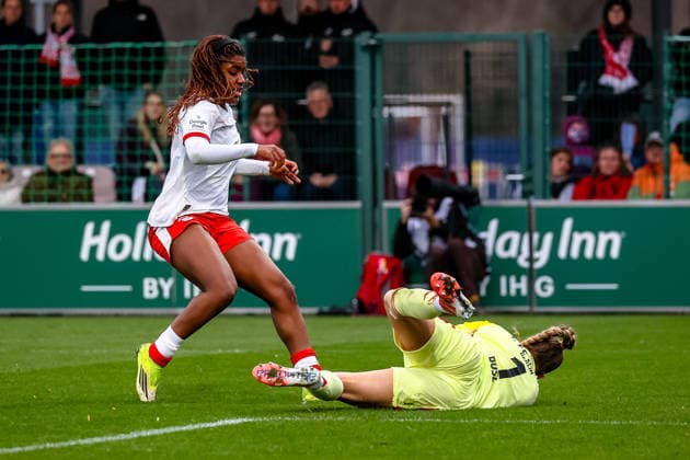Cara Boesl 1 FC Union Berlin Frauen, 01 haelt den Schuss, Delice Boboy RB Leipzig Frauen, 17 , RB Leipzig Frauen vs 1 FC Union Berlin Frauen, Fußball, Google Pixel Frauen Bundesliga, 20 Spieltag, Saison 2025 2026, 14 03 2026 ,¨ DFL REGULATIONS PROHIBIT ANY USE OF PHOTOGRAPHS AS IMAGE SEQUENCES AND OR QUASI VIDEO,¨ RB Leipzig Women vs 1 FC Union Berlin Women, Football, Google Pixel Women Bundesliga, Matchday 20, Season 2025 2026, 14 03 2026 Leipzig Copyright: xEibner-Pressefoto LauraxRoemerx EP_LRR