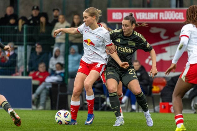 Germany, Google Pixel Womens Bundesliga, Season 2025 2026, Matchday 20, Training Center Cottaweg, RB Leipzig vs 1 FC Union Berlin, Asgeirsdottir Emilia RB Leipzig, 8 in duel against Weiß Anna 1 FC Union Berlin, 21 Copyright: xMichellexLukax