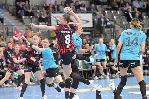 Lena Sophia Degenhardt HSG Bensheim Auerbach, 08 throwing goal Thueringer HC vs HSG Bensheim Auerbach, Handball, Women, DHB Pokal Haushahn Final 4, Semi-final, Season 2025 2026, 14 03 2026 Thueringer HC vs HSG Bensheim Auerbach, Handball, Women, DHB Pokal Haushahn Final 4, Semi-final, Season 2025 2026, 14 03 2026 Stuttgart Copyright: xEibner-Pressefoto TobiasxBaurx EP_TBR