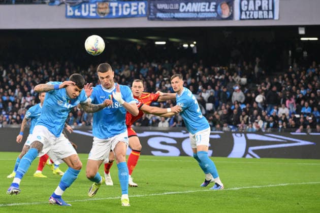 14th March 2026, Stadio Diego Armando Maradona, Naples, Italy; Serie A Football; Napoli versus Lecce; Alessandro Buongiorno of SSC Napoli on the ball  AllShotLive Content restricted for UK based newspaper