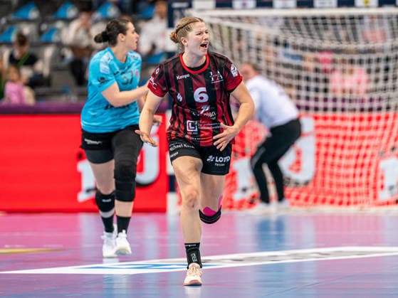 Nina Engel HSG Bensheim Auerbach, 06 cheers after her goal, Thueringer HC vs HSG Bensheim Auerbach, Handball, DHB Pokal Haushahn Final 4, Season 2025 2026, 14 03 2026 Thueringer HC vs HSG Bensheim Auerbach, Handball, DHB Pokal Haushahn Final 4, Season 2025 2026, 14 03 2026 Stuttgart Copyright: xMichaelxSchmidt Eibner-Pressefotx EP_MST