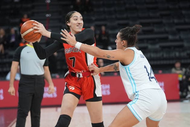 Argentina v Canada - FIBA Women World Cup Qualifiers ISTANBUL, TURKIYE - MARCH 14: Florencia Chagas (R) of Argentina and Niyah Becker (7) of Canada battle for the ball during the FIBA Women’s World Cup Qualifiers Group C basketball match between Argentina and Canada at the Turkcell Basketball Development Center in Istanbul, Turkiye on March 14, 2026. Beyza Comert Anadolu Istanbul Turkey. Editorial use only. Please get in touch for any other usage.  Copyright: x2026xAnadoluxBeyzaxComertx